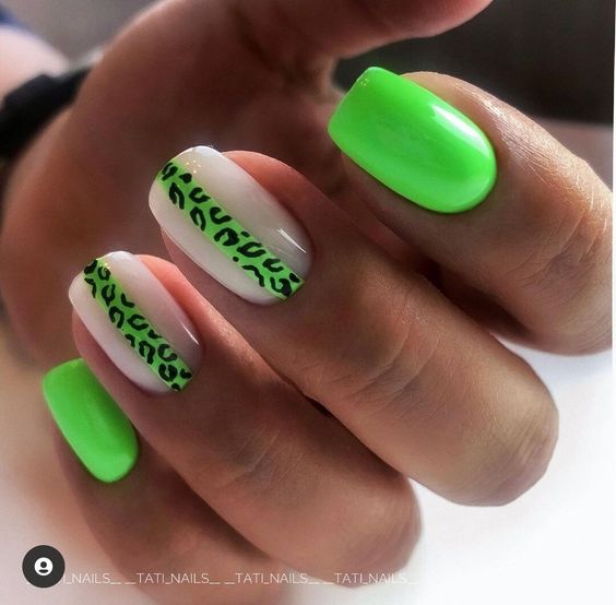 Zielone paznokcie z wzorkami